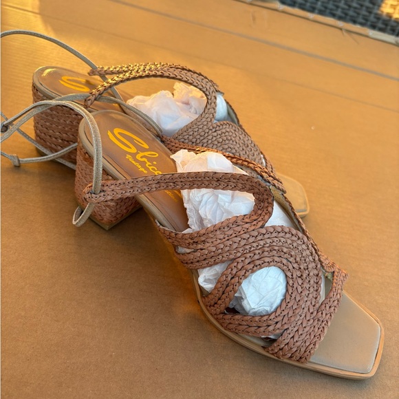 Sbicca Vintage Collection Braided Leather Sandals Tan Square Boho Ankle Strap - Picture 6 of 11